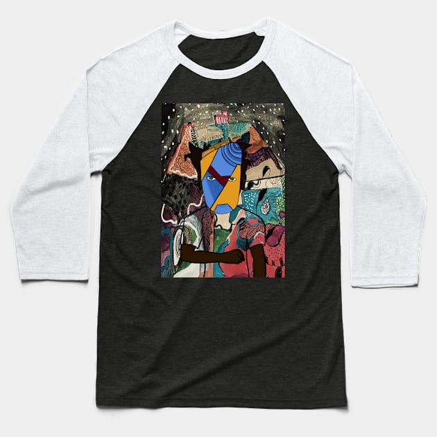 Dive into the Intriguing World of the MaleMask NFT - CrayonEye Color and Mystery Night Background Baseball T-Shirt by Hashed Art